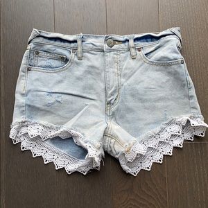 Free people jean shorts with crochet trim